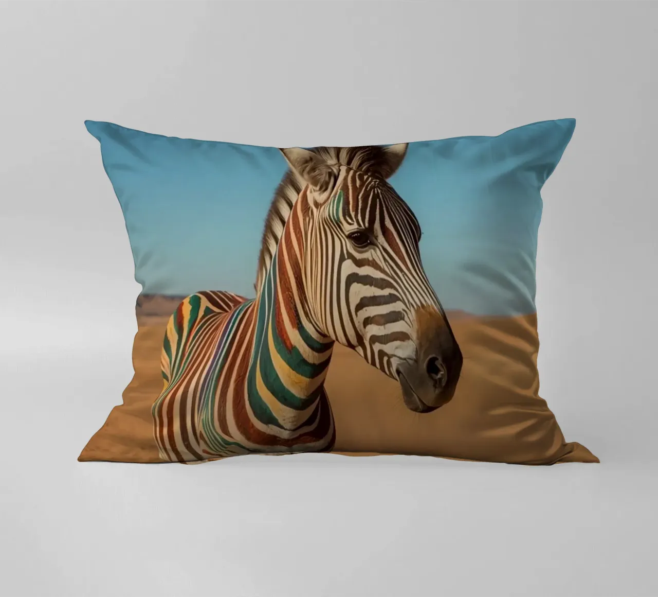 Zebra con strisce colorate nel deserto cuscino da DesignDoodle