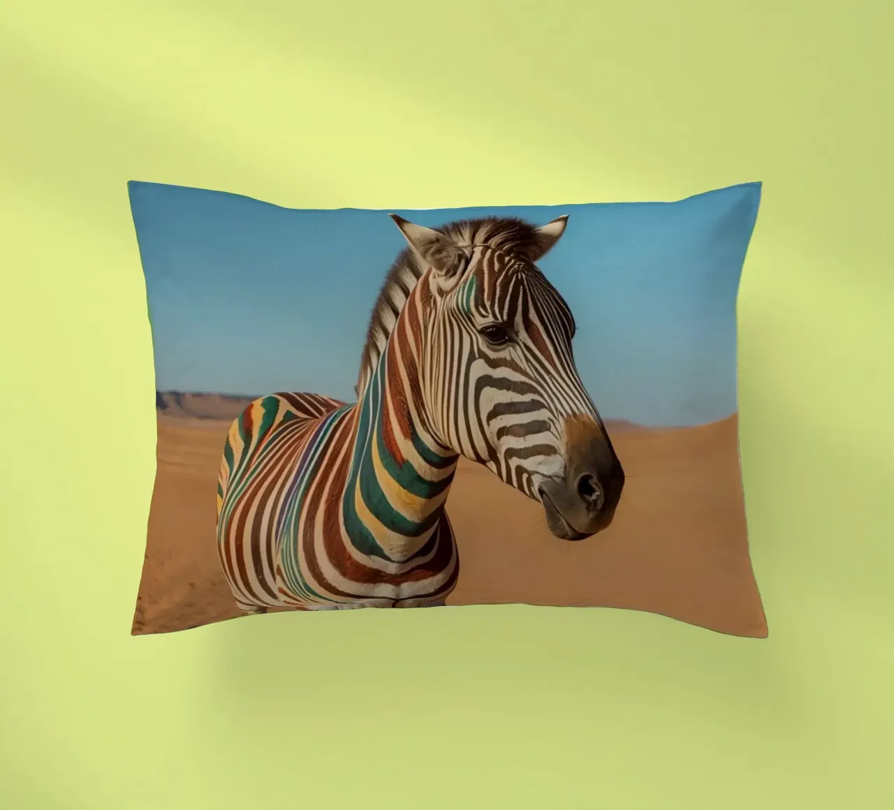 Zebra con strisce colorate nel deserto cuscino da DesignDoodle