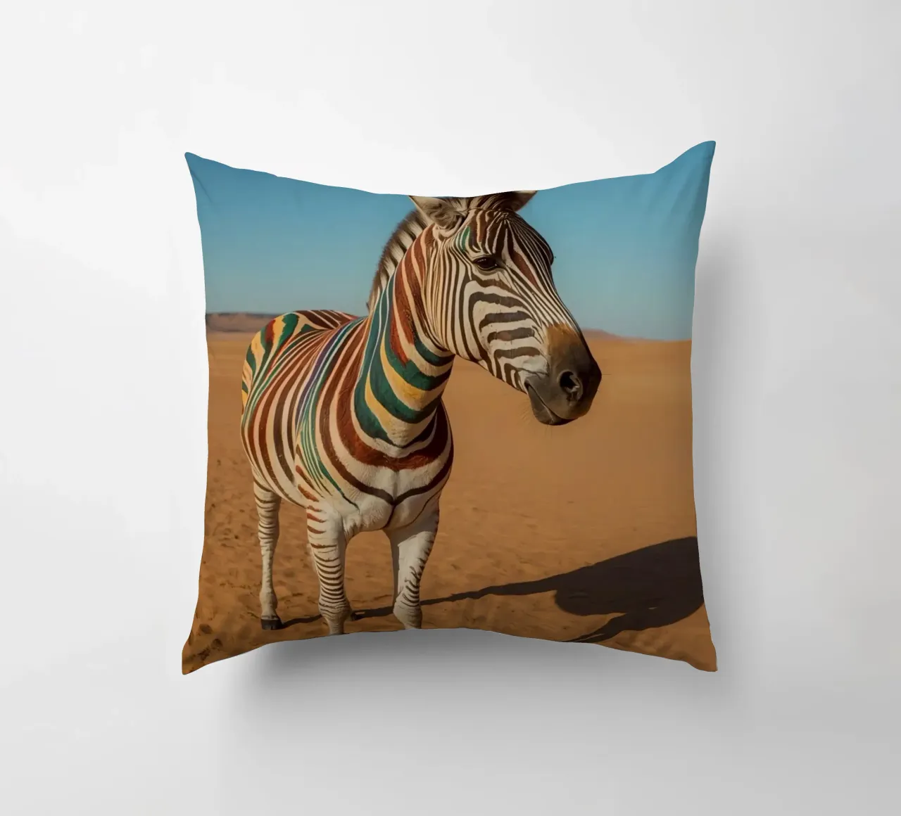 Zebra con strisce colorate nel deserto cuscino da DesignDoodle