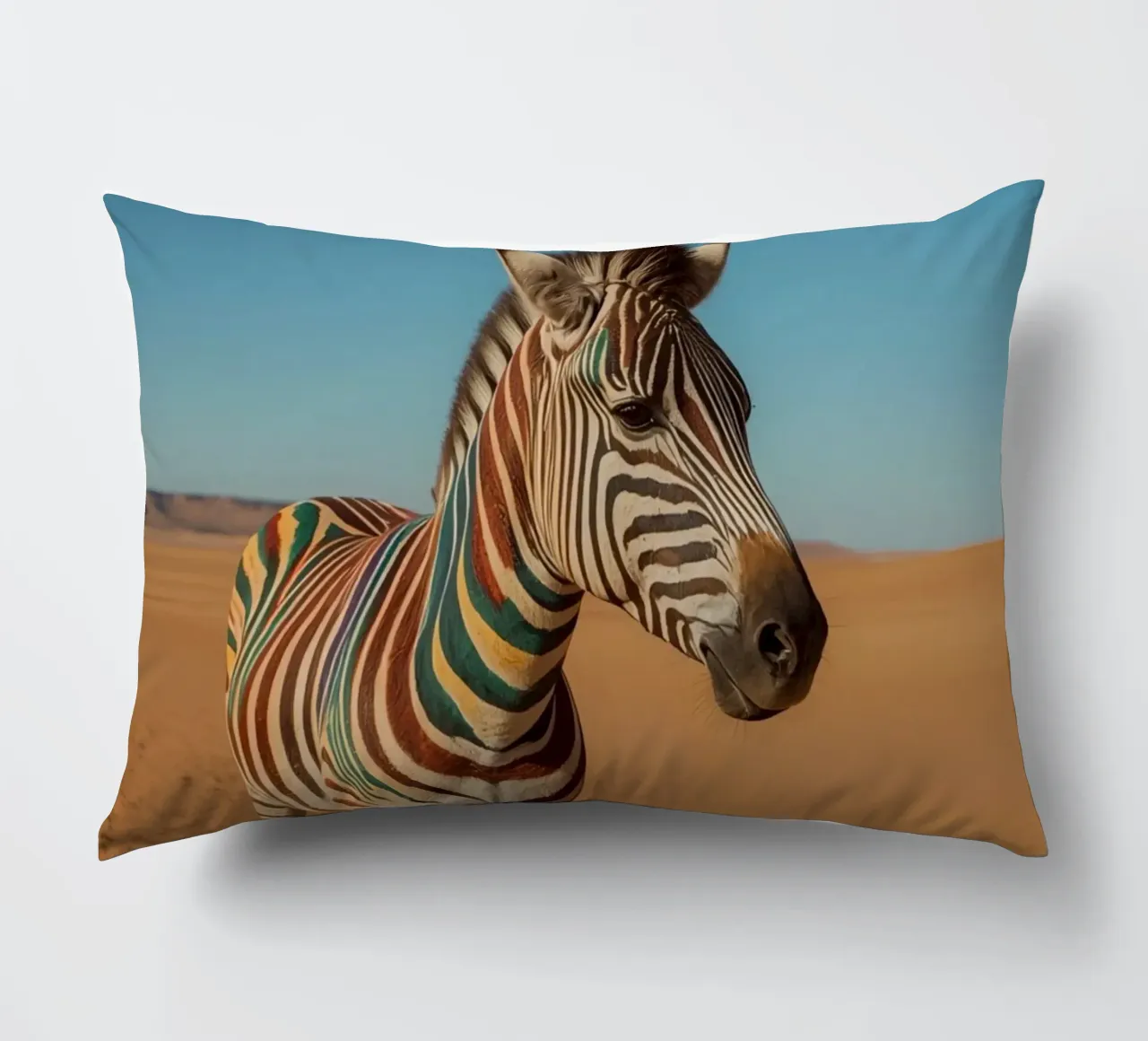 Zebra con strisce colorate nel deserto cuscino da DesignDoodle