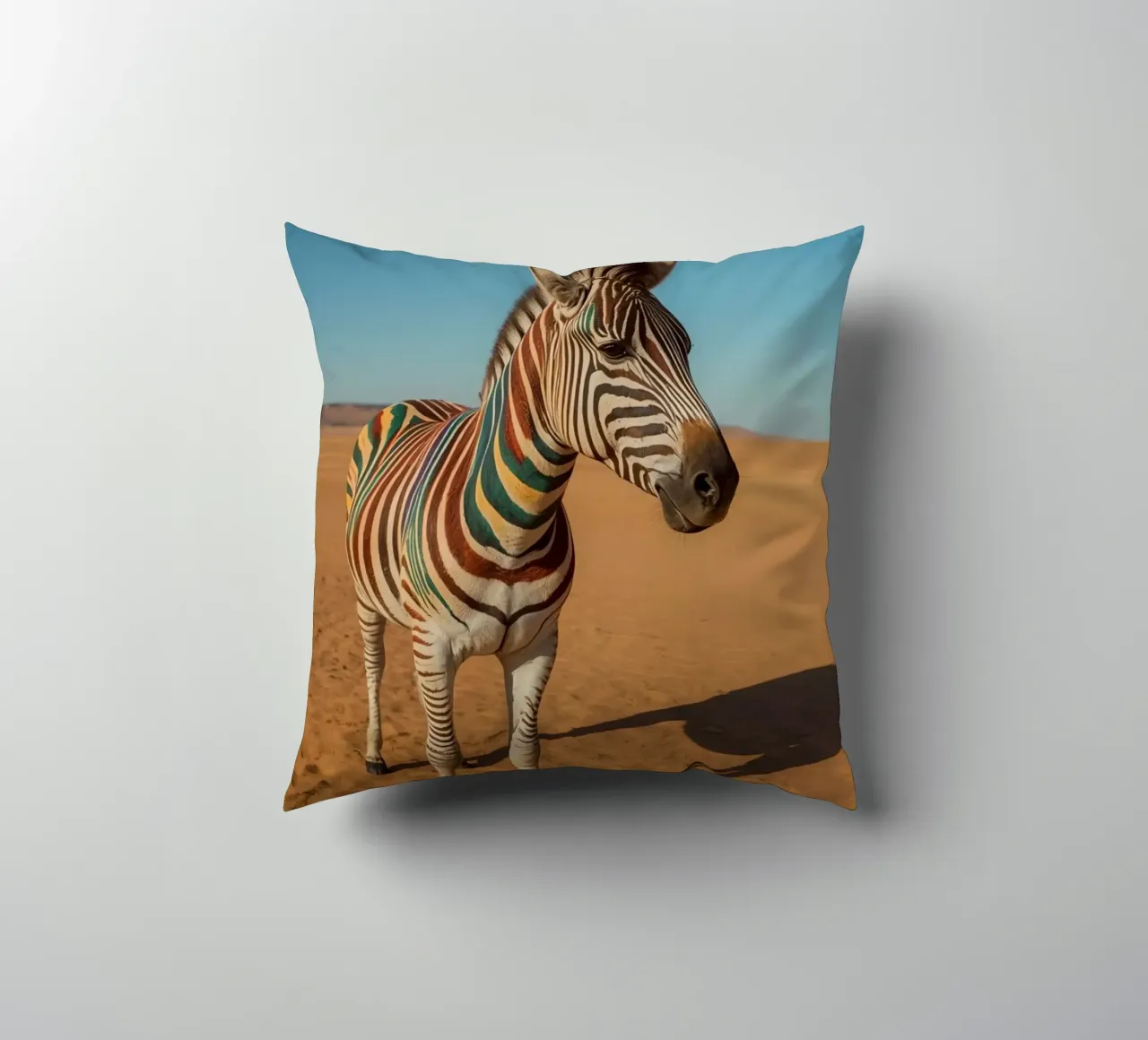 Zebra con strisce colorate nel deserto cuscino da DesignDoodle