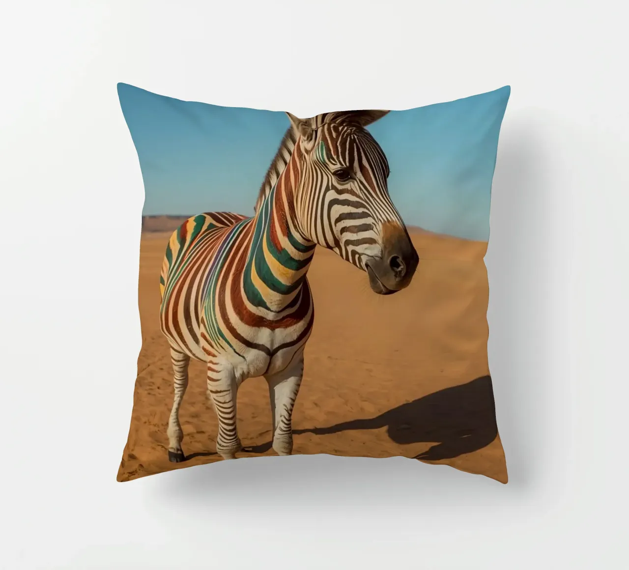 Zebra con strisce colorate nel deserto cuscino da DesignDoodle