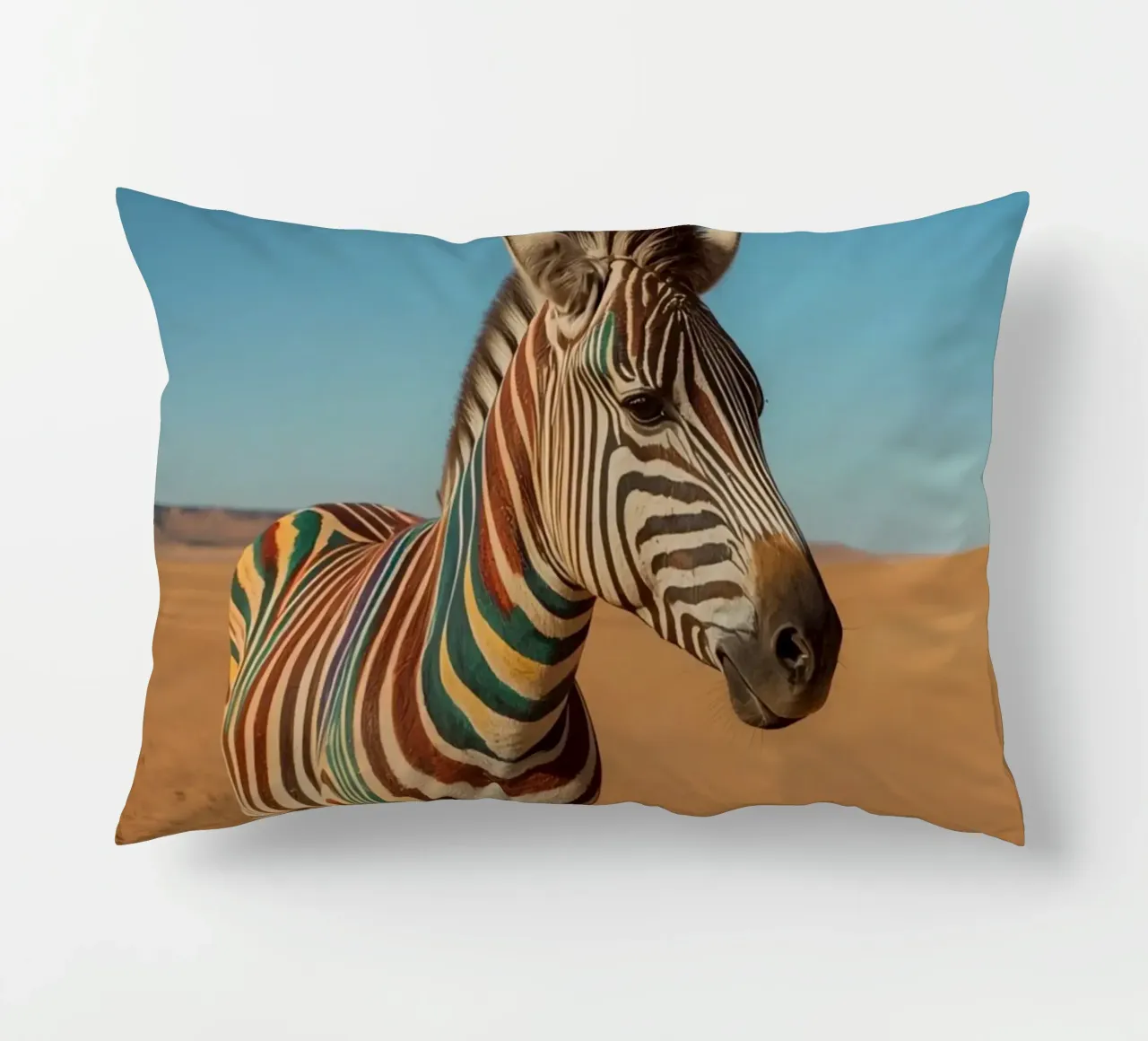 Zebra con strisce colorate nel deserto cuscino da DesignDoodle