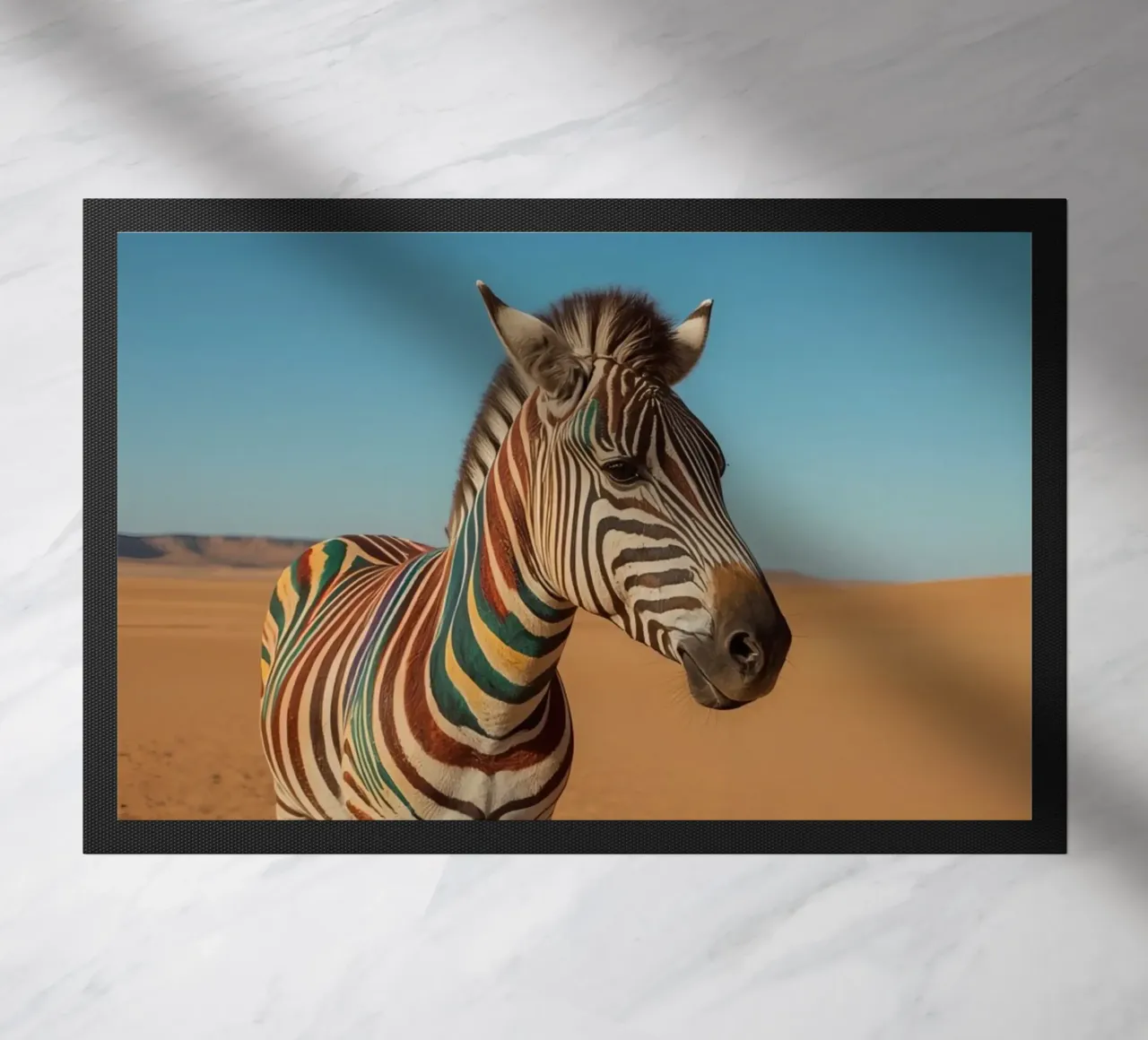 Zebra con strisce colorate nel deserto zerbino da DesignDoodle