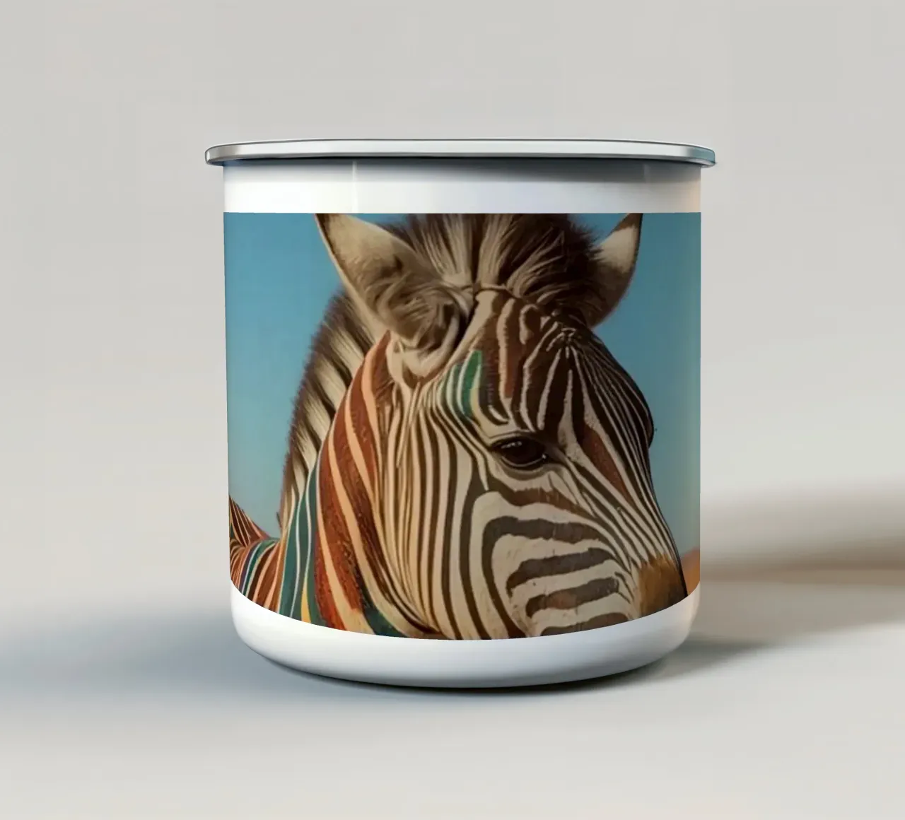 Zebra con strisce colorate nel deserto tazza in smalto da DesignDoodle