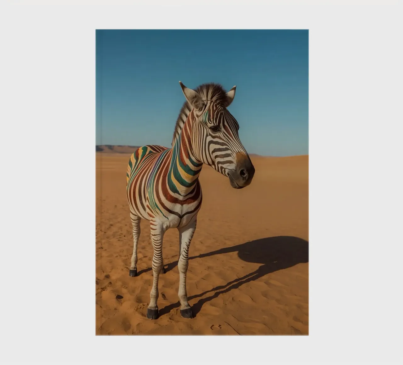Zebra with Colored Stripes in Desert notebook by DesignDoodle