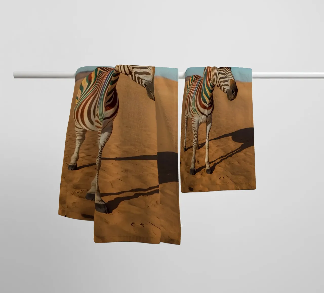 Zebra con strisce colorate nel deserto asciugamano da bagno da DesignDoodle