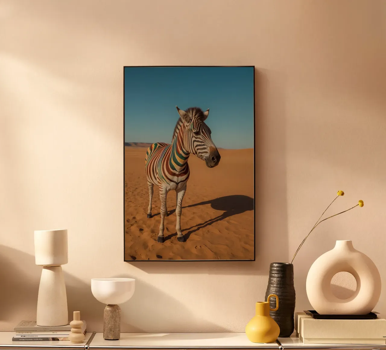 Zebra con strisce colorate nel deserto plexiglass da DesignDoodle