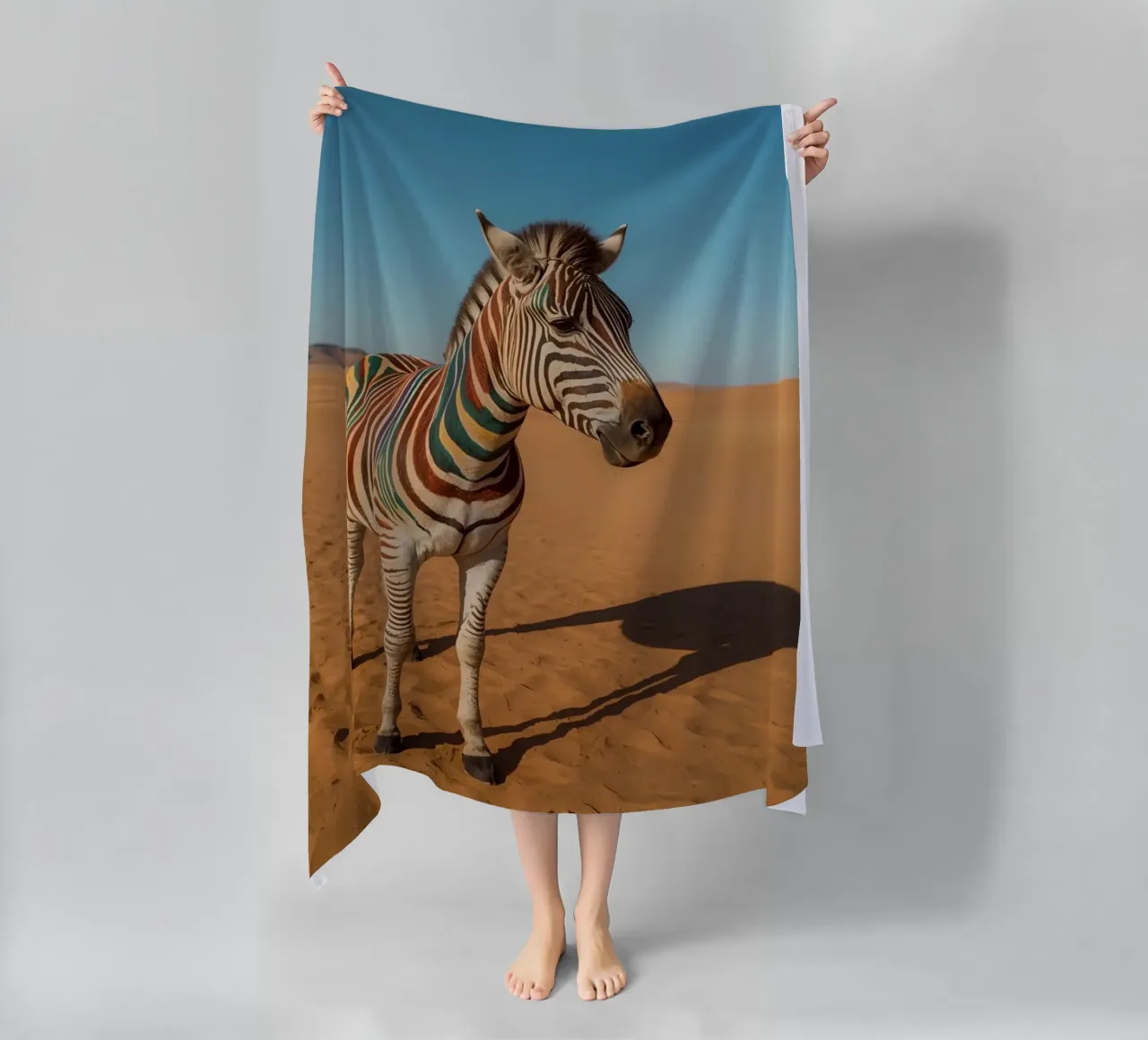 Zebra con strisce colorate nel deserto telo mare da DesignDoodle