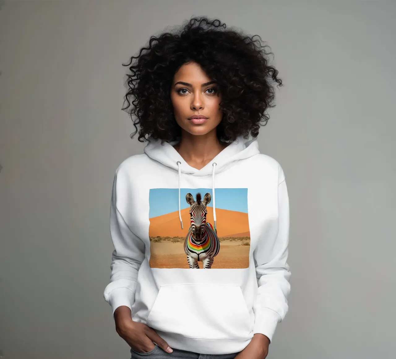 Zebra a strisce arcobaleno in un paesaggio desertico felpa con cappuccio da DesignDoodle