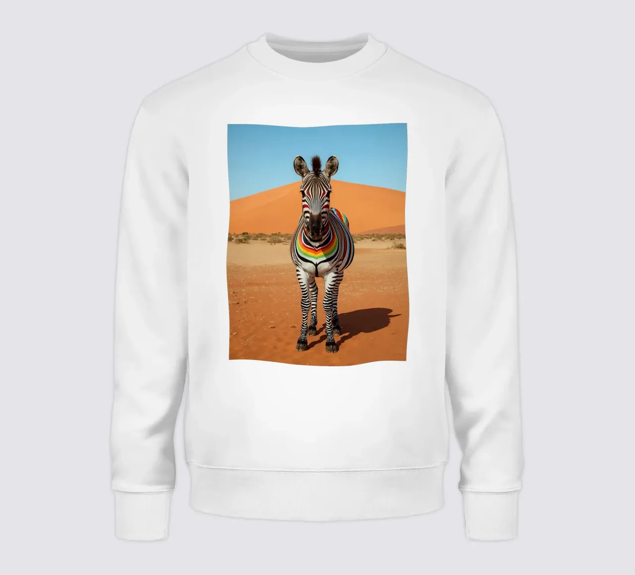 Zebra with Rainbow Stripes in Desert Landscape sweatshirt by DesignDoodle