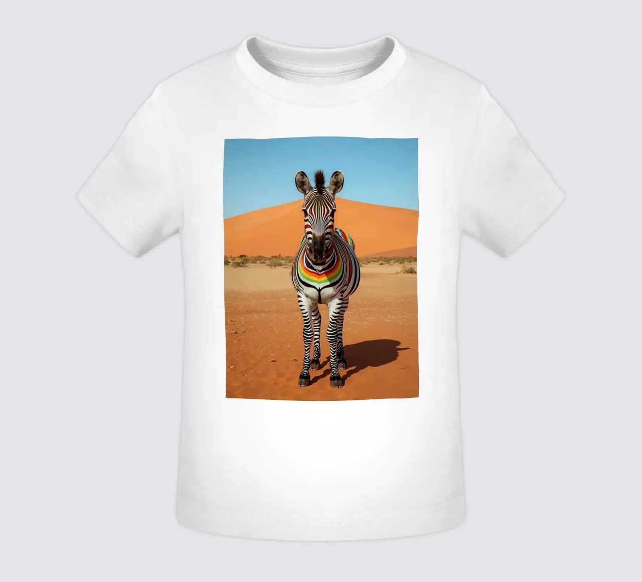 Zebra a strisce arcobaleno in un paesaggio desertico maglietta neonato da DesignDoodle