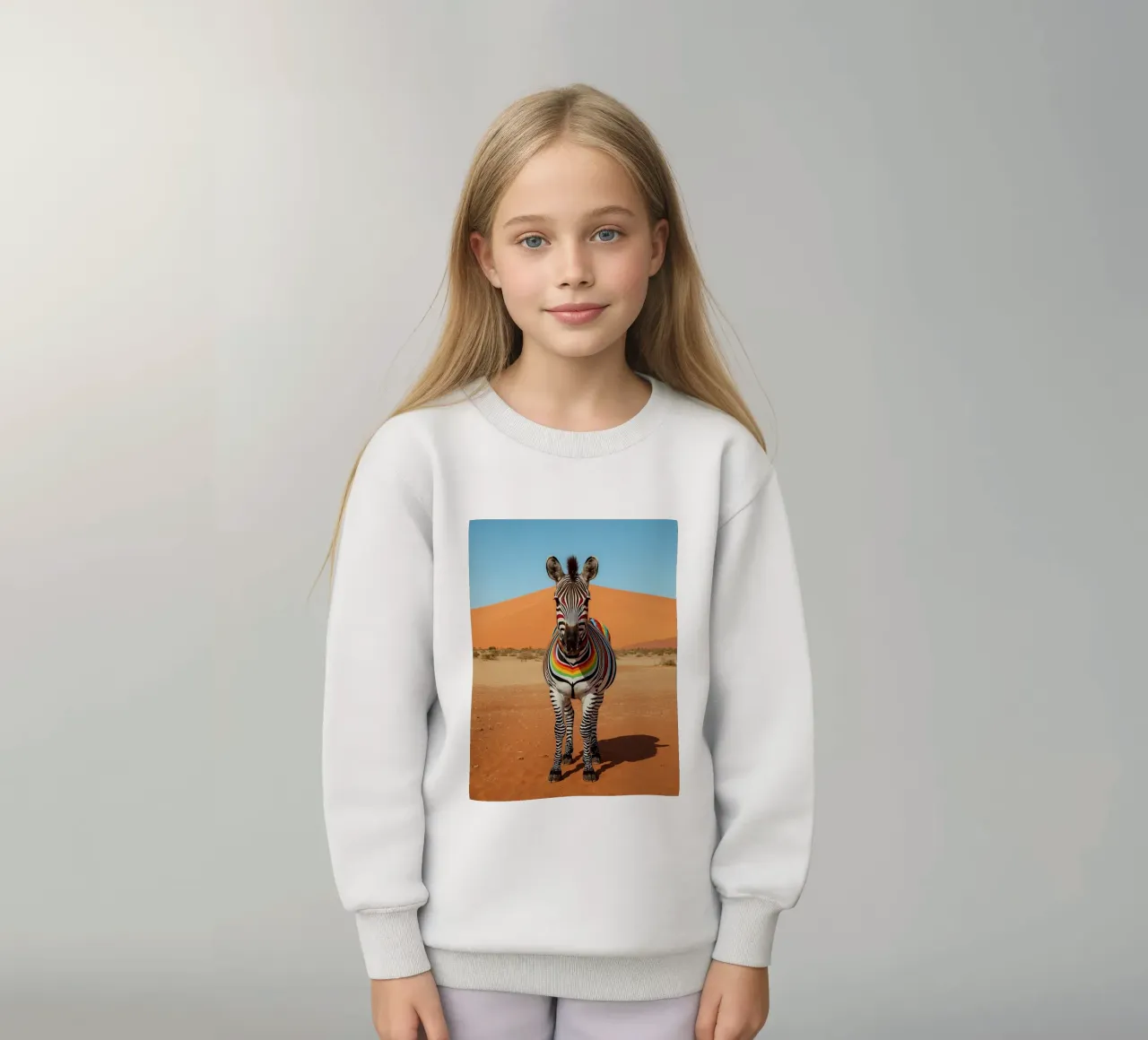 Zebra a strisce arcobaleno in un paesaggio desertico felpa bambino da DesignDoodle
