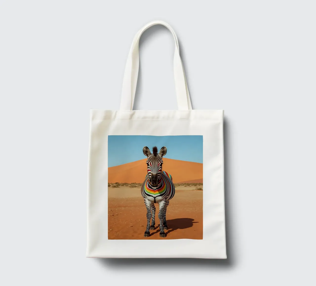 Zebra a strisce arcobaleno in un paesaggio desertico borsa in juta da DesignDoodle