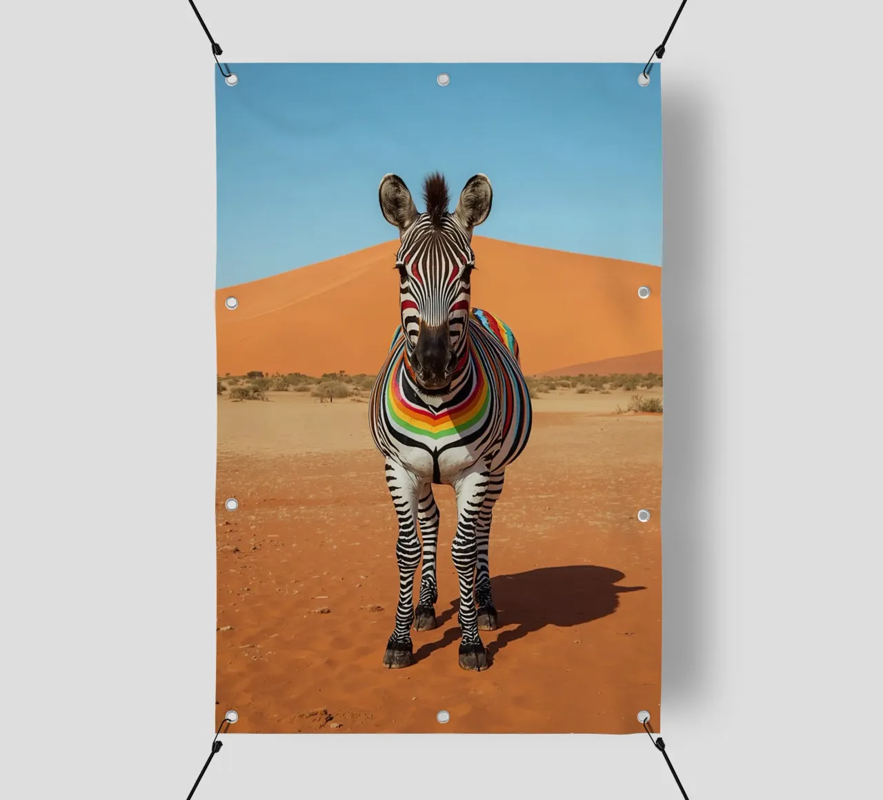 Zebra a strisce arcobaleno in un paesaggio desertico telo in pvc da DesignDoodle
