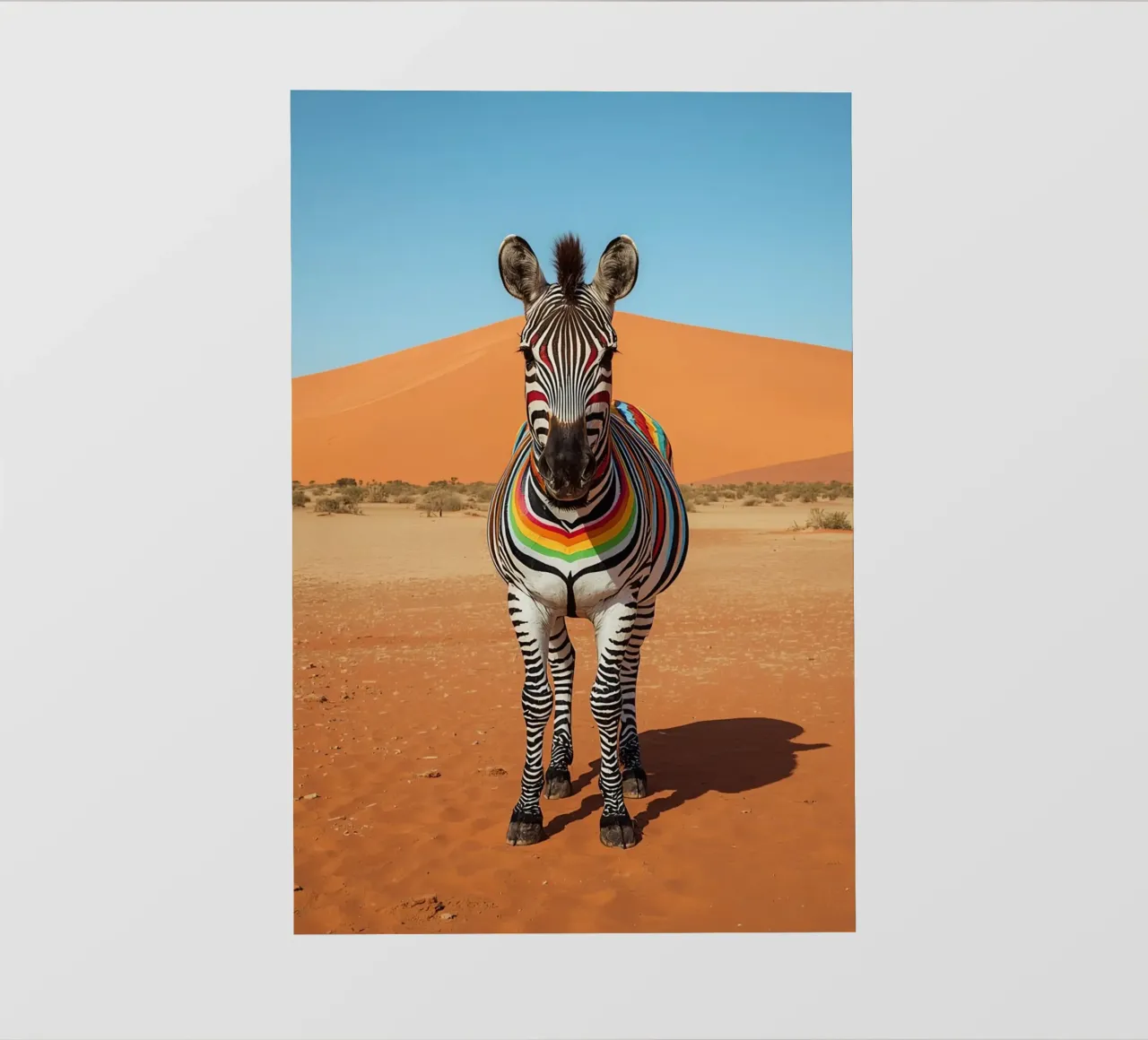 Zebra a strisce arcobaleno in un paesaggio desertico telo in pvc da DesignDoodle