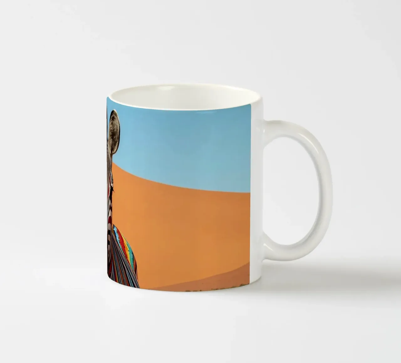 Zebra a strisce arcobaleno in un paesaggio desertico tazza in ceramica da DesignDoodle