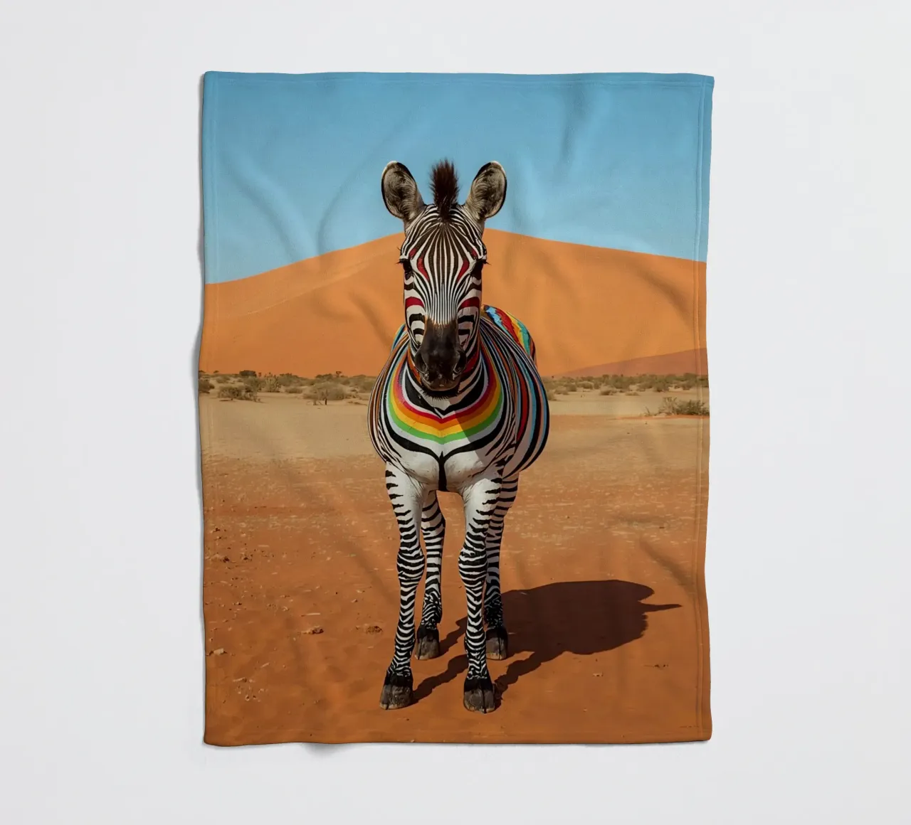Zebra a strisce arcobaleno in un paesaggio desertico coperta in pile da DesignDoodle