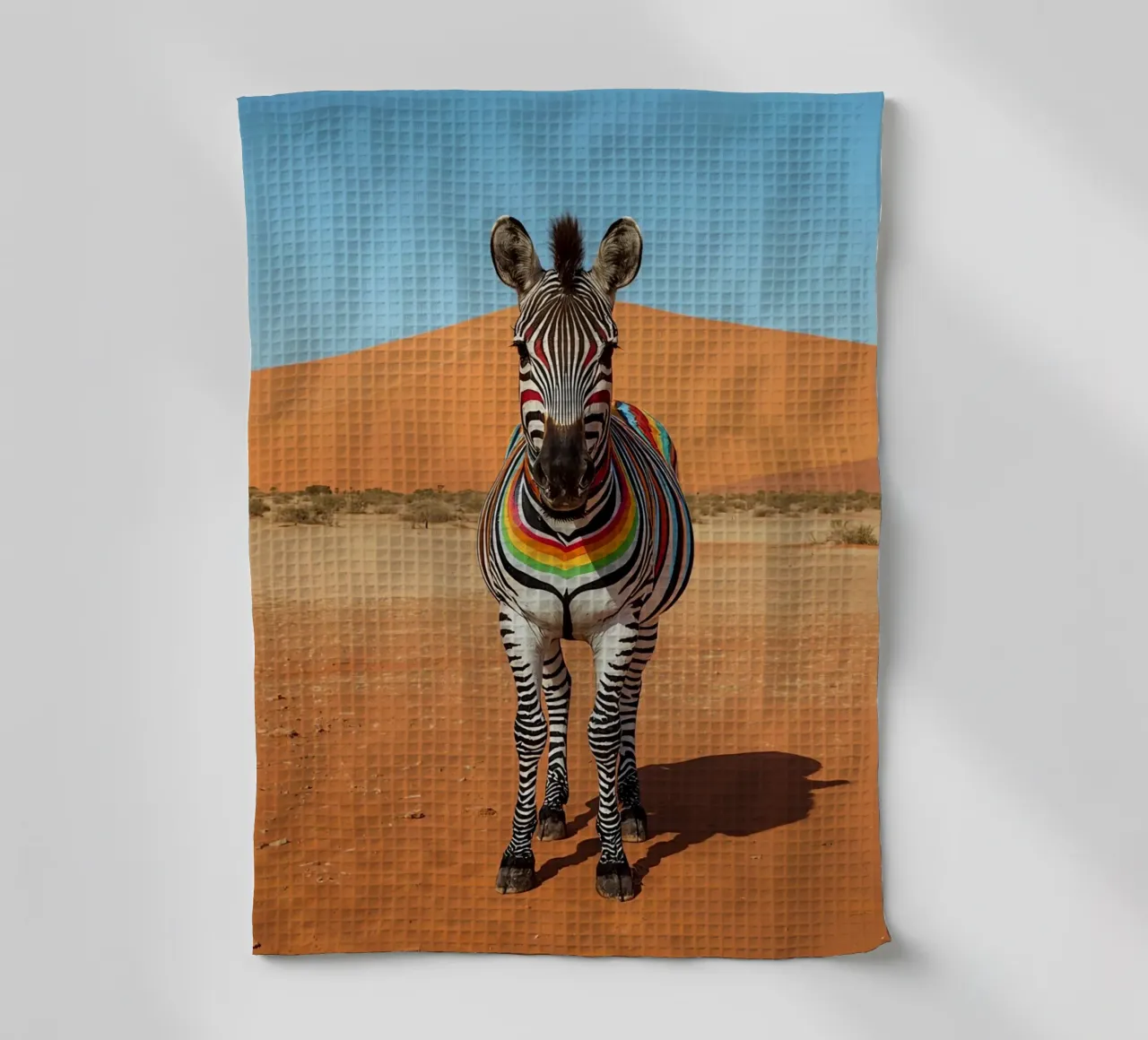 Zebra a strisce arcobaleno in un paesaggio desertico canovaccio da cucina da DesignDoodle