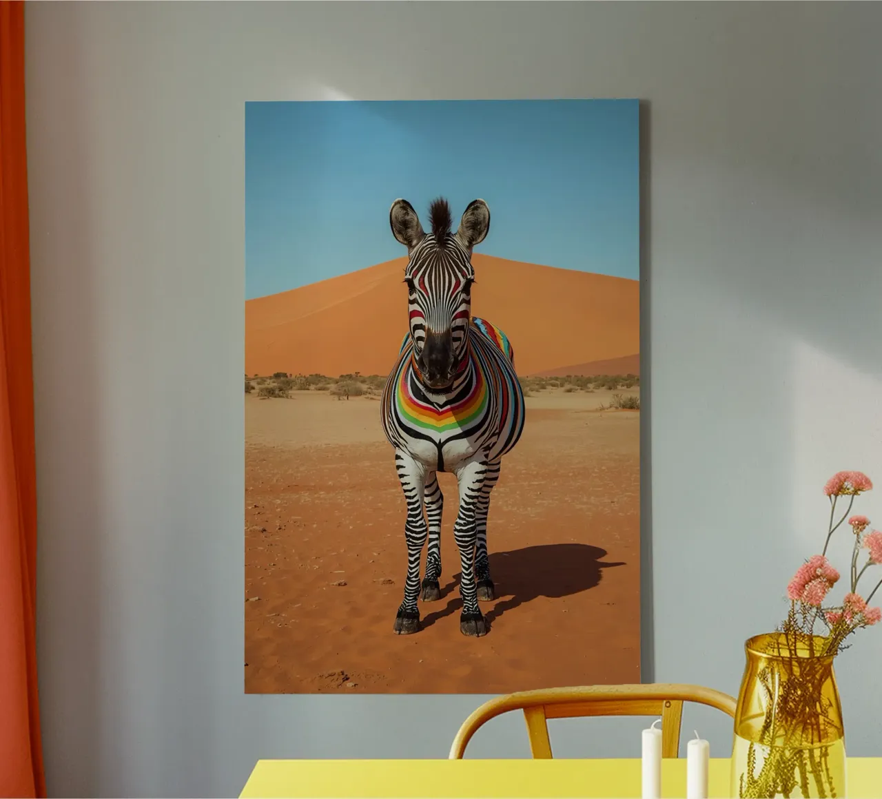 Zebra a strisce arcobaleno in un paesaggio desertico tela con Cornice a cassetta da DesignDoodle