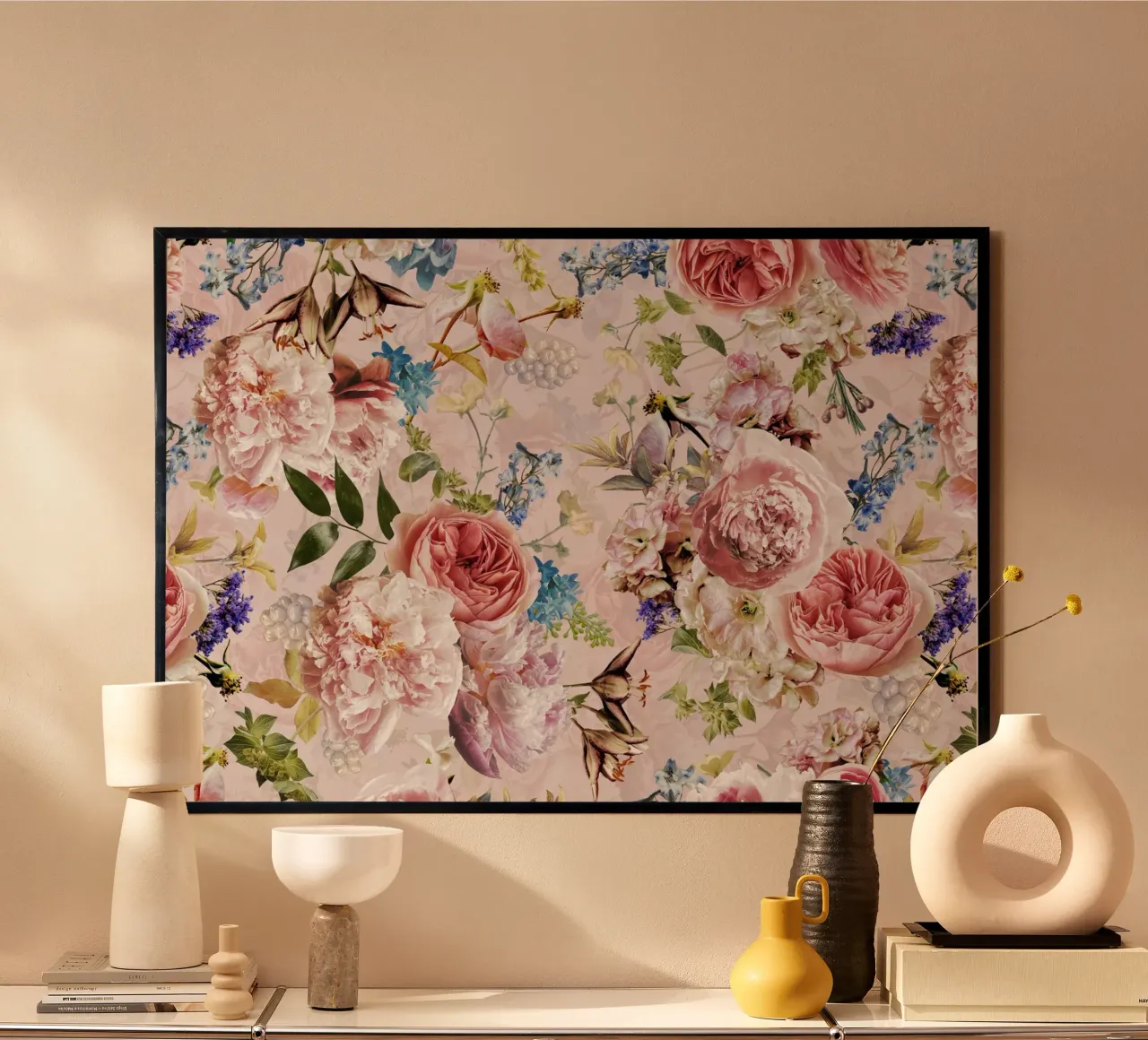 Giardino romantico con peonie e rose in colori pastello poster da Vintage World - Uta Naumann