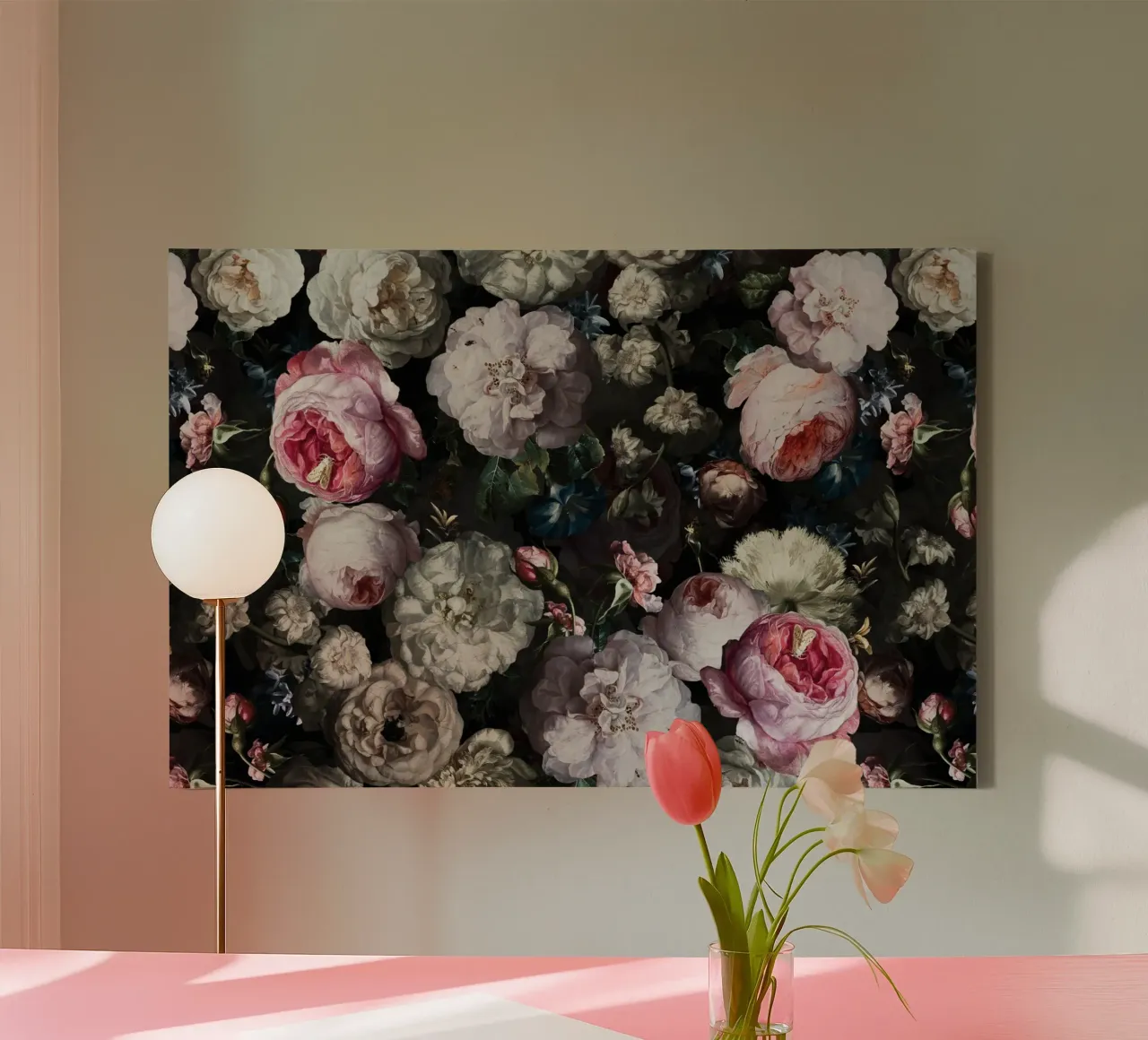 Lussureggiante giardino barocco con rose e camelie di notte tela con Cornice a cassetta da Vintage World - Uta Naumann