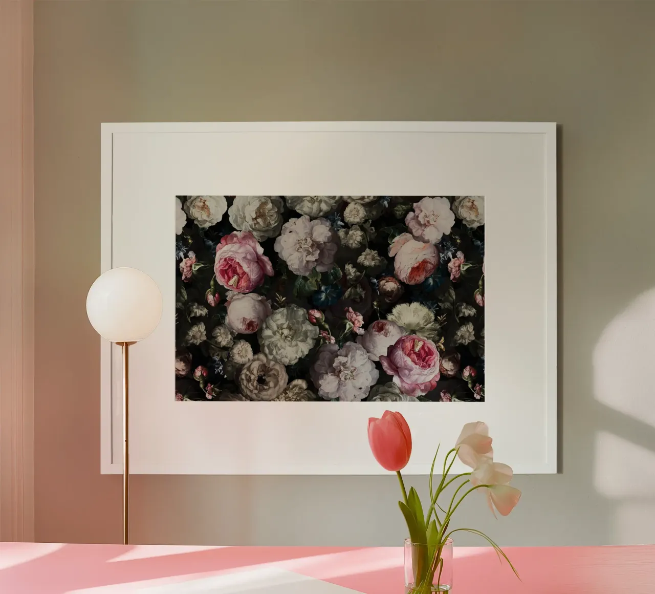 Lussureggiante giardino barocco con rose e camelie di notte poster con telaio in alluminio da Vintage World - Uta Naumann