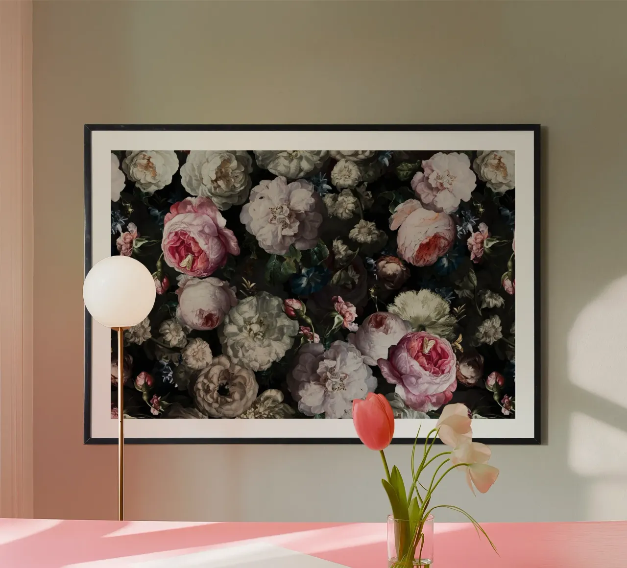Lussureggiante giardino barocco con rose e camelie di notte poster con telaio in alluminio da Vintage World - Uta Naumann
