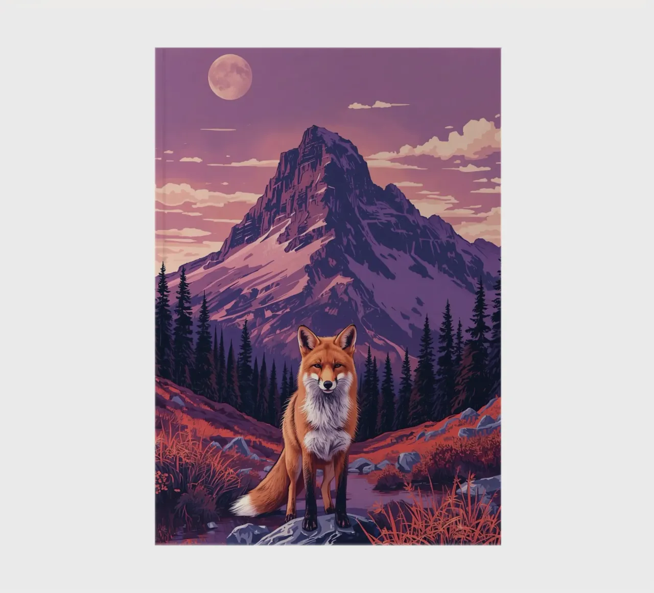 Fox Standing Near Stream with Mountain Backdrop notebook by DesignDoodle