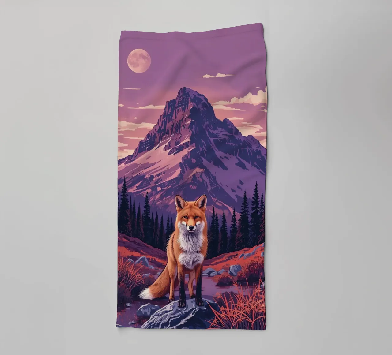 Fox Standing Near Stream with Mountain Backdrop towel by DesignDoodle
