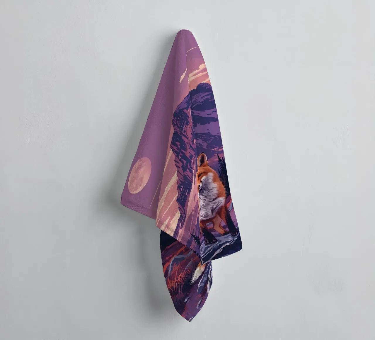 Fox Standing Near Stream with Mountain Backdrop towel by DesignDoodle
