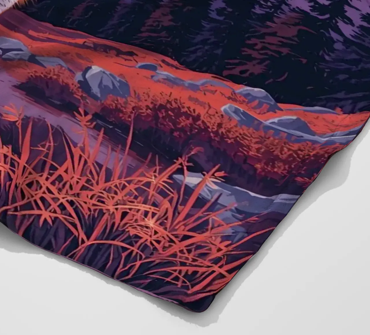 Fox Standing Near Stream with Mountain Backdrop fleece blanket by DesignDoodle