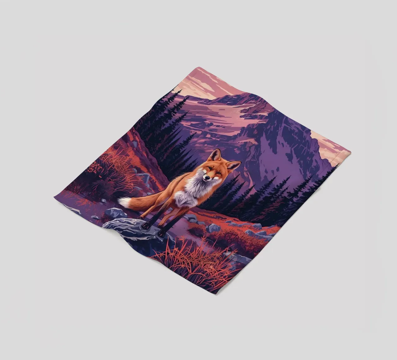 Fox Standing Near Stream with Mountain Backdrop fleece blanket by DesignDoodle