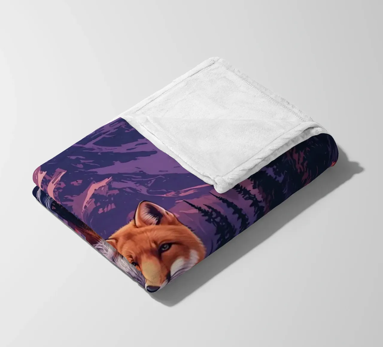 Fox Standing Near Stream with Mountain Backdrop fleece blanket by DesignDoodle