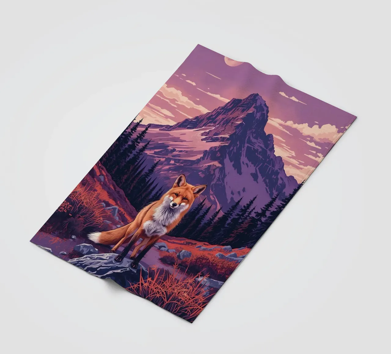 Fox Standing Near Stream with Mountain Backdrop fleece blanket by DesignDoodle