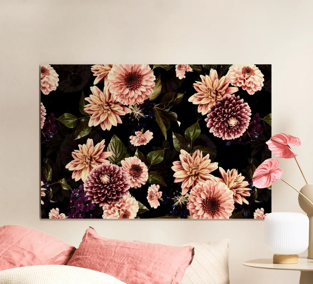 Giardino autunnale di mezzanotte con dalie e fiori di gerbera poster da Vintage World - Uta Naumann