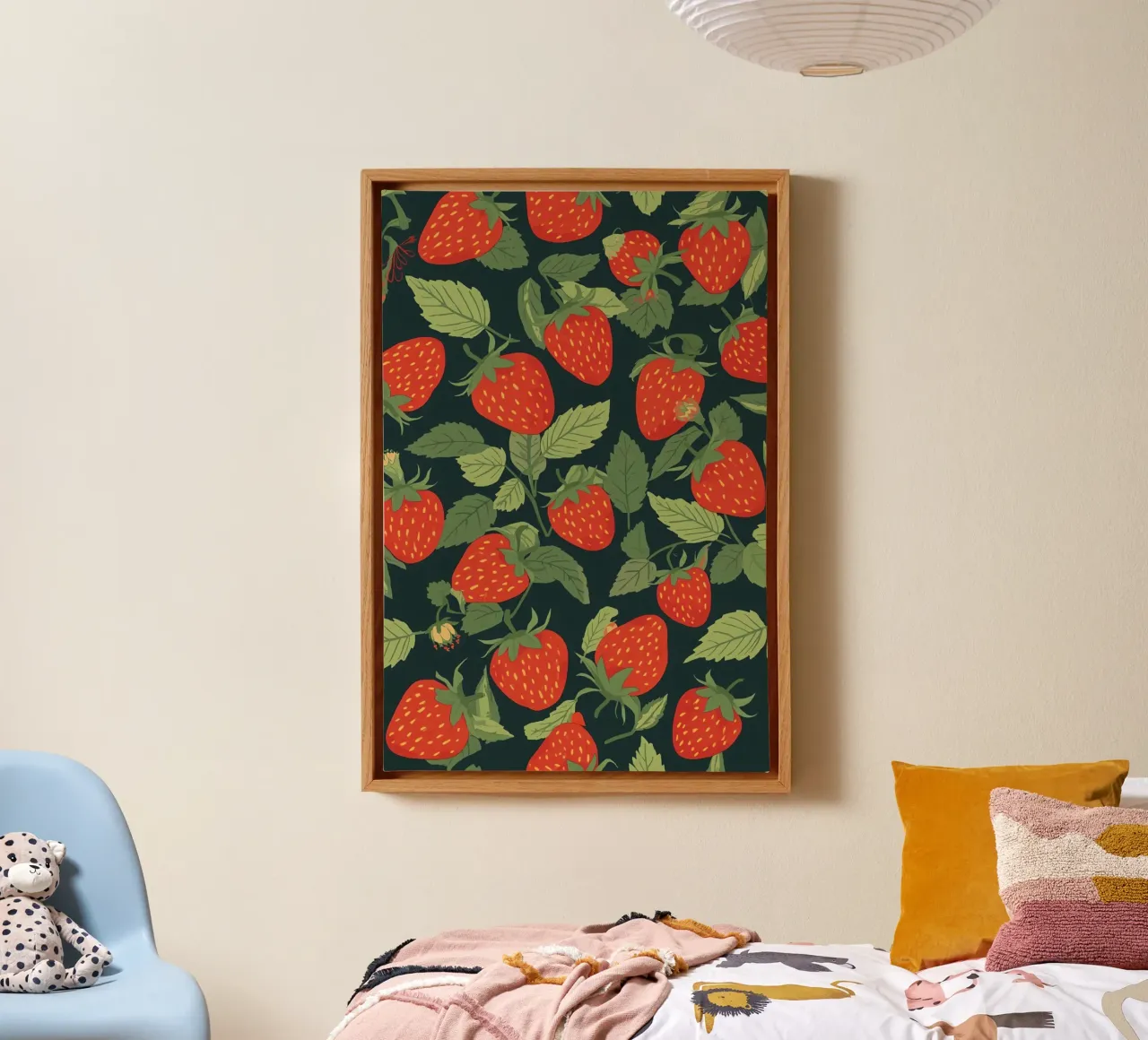 Motivo a fragole e foglie verdi tela con Cornice a cassetta da DesignDoodle