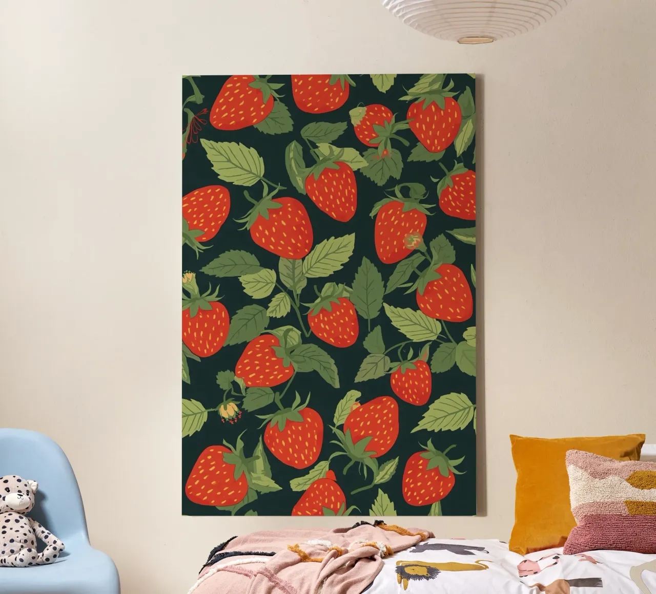 Motivo a fragole e foglie verdi tela con Cornice a cassetta da DesignDoodle