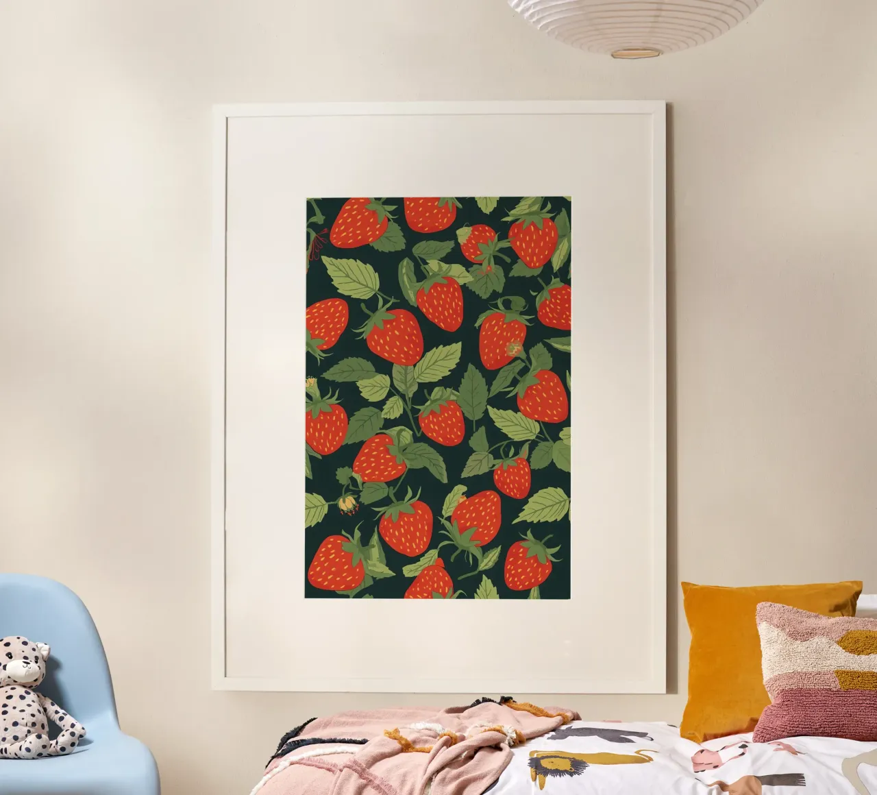 Motivo a fragole e foglie verdi poster da DesignDoodle