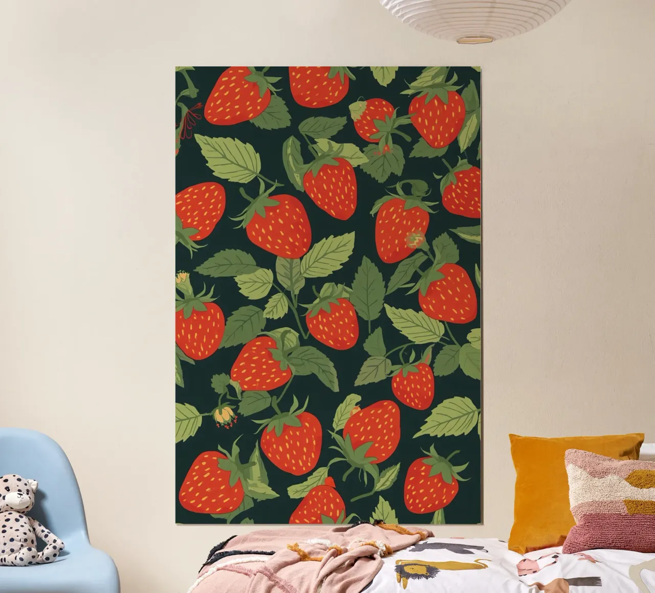 Motivo a fragole e foglie verdi poster da DesignDoodle
