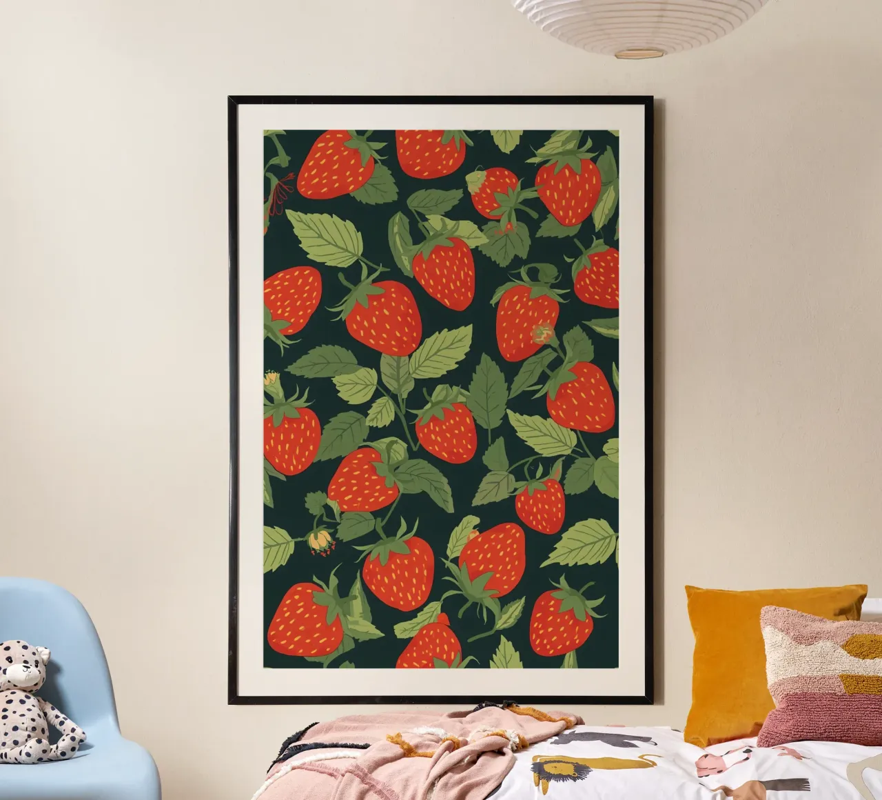 Motivo a fragole e foglie verdi poster da DesignDoodle