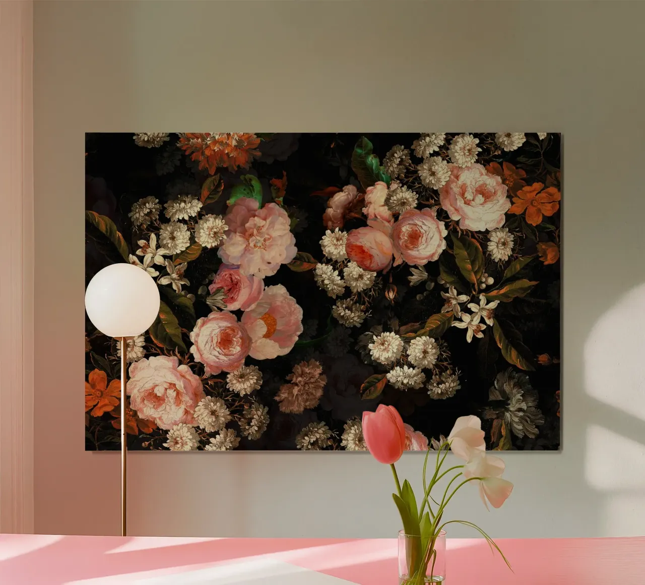 Rose Peach Giardino di mezzanotte con fiori e foglie poster da Vintage World - Uta Naumann