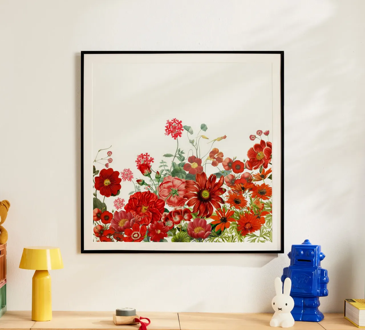 Giardino di prati rossi vintage con fiori e piante selvatiche poster da Vintage World - Uta Naumann