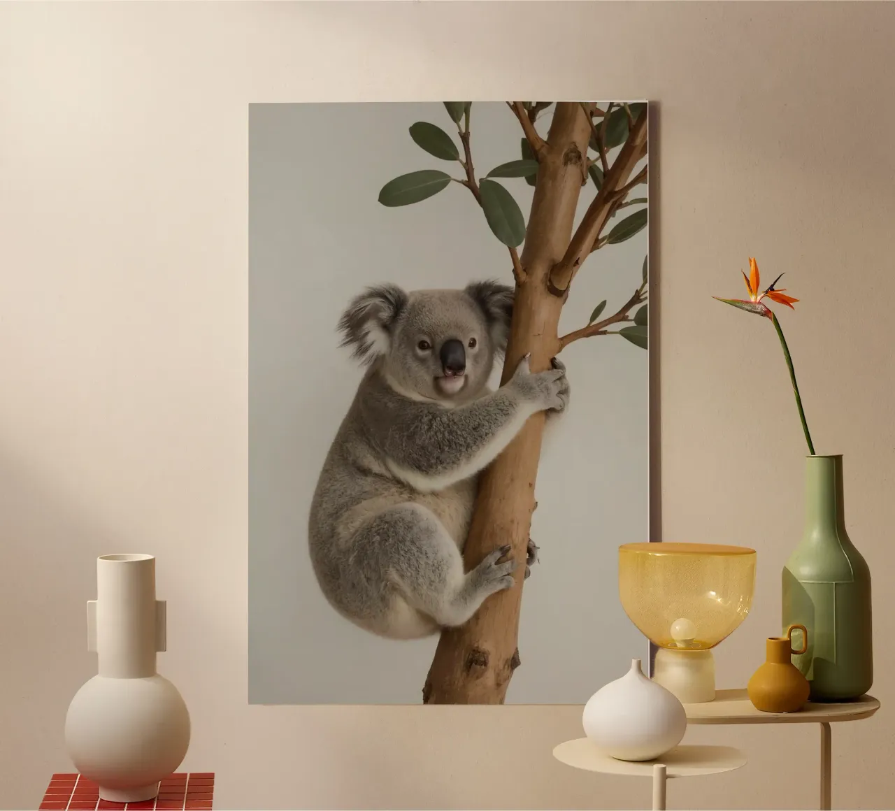 Koala die eucalyptustak vasthoudt canvas met Baklijst van DesignDoodle