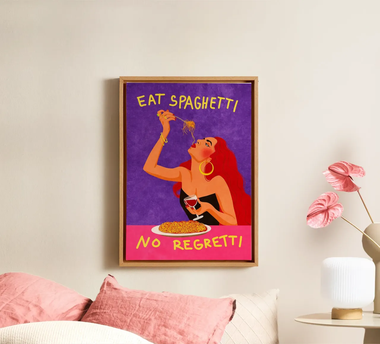 Eat Spaghetti No Regretti tela con Cornice a cassetta da mesa
