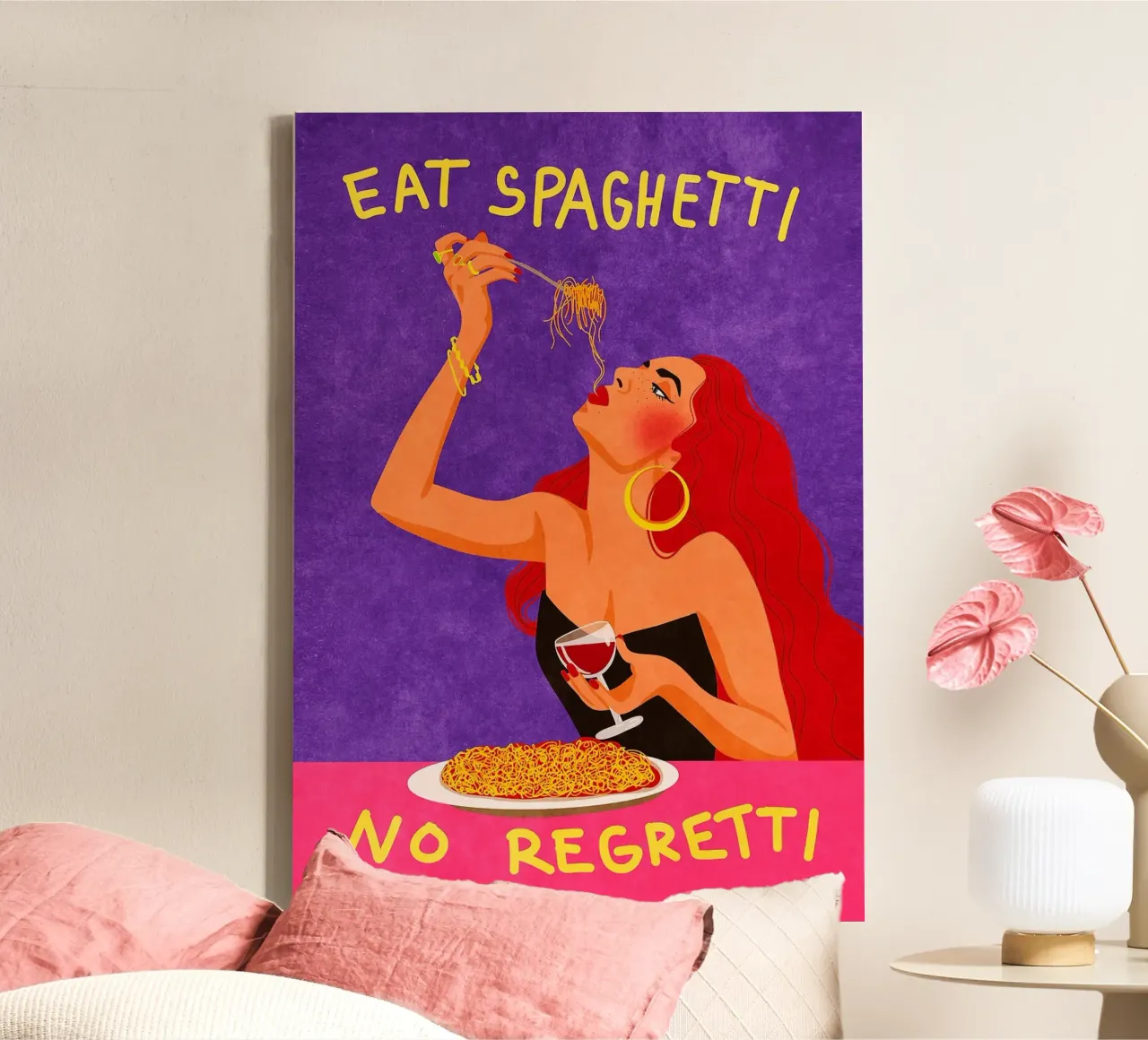 Eat Spaghetti No Regretti tela con Cornice a cassetta da mesa