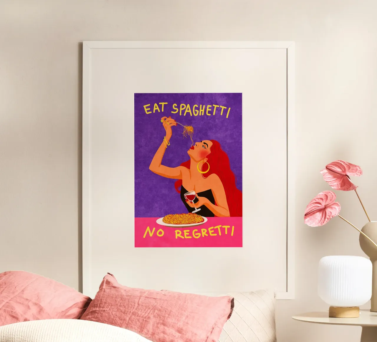 Eat Spaghetti No Regretti poster da mesa