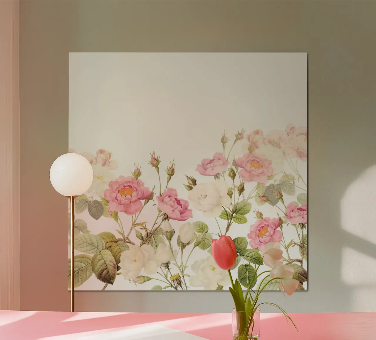 Giardino di rose redouté vintage con fiori bianchi e blu poster con telaio in plastica da Vintage World - Uta Naumann