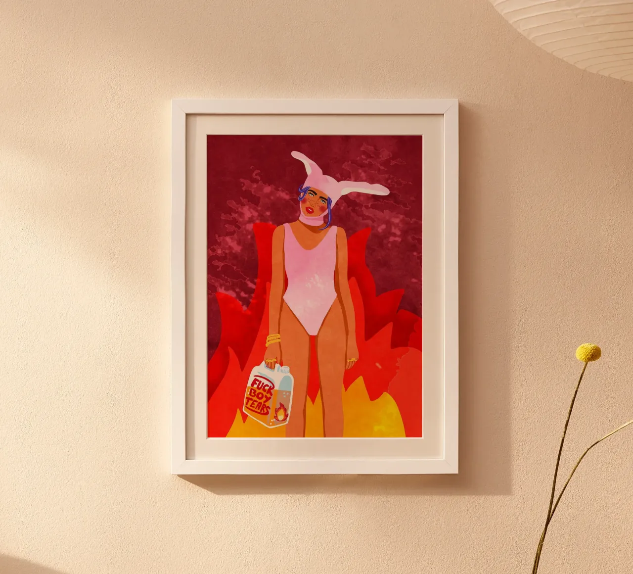 Ragazza coniglio ardente poster da mesa