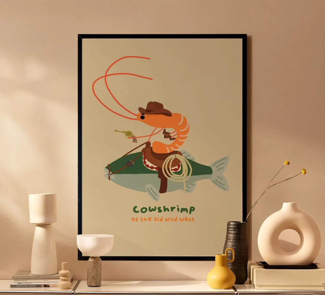 Il gambero di mucca del vecchio e selvaggio West poster da mesa